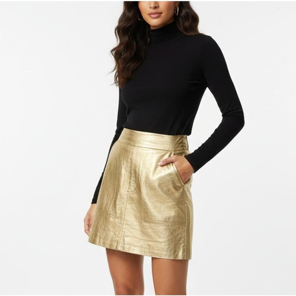 Zara Woman Gold Foil Mini Skirt with Pockets - Size Small